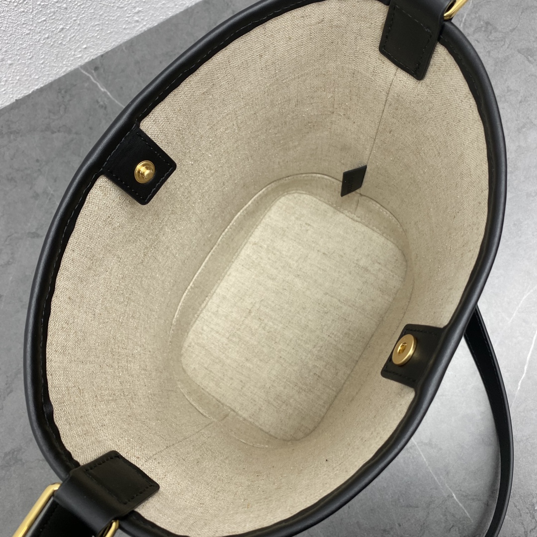 Celine Small Bucket Shoulder Bag In Triomphe Canvas And Calfskin Black/Tan 191442